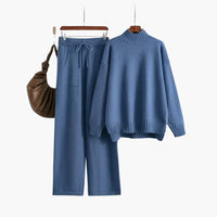 Conjunto acanalado con cuello alto y pantalón ancho para mujer