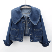 Estilosa chaqueta vaquera casual con cuello marinero y botonadura de una hilera