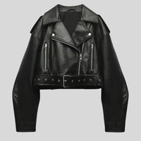 Elegante chaqueta de cuero con hombros marcados y cremallera para mujer