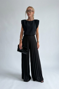 Conjunto de dos piezas con pantalón ancho y top sin mangas para mujer