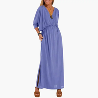 Refinado vestido largo para mujer con manga larga y escote en V | Maxi