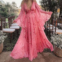 Elegante vestido largo para mujer con manga larga y estampado floral | Maxi