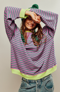 Sudadera de mujer oversize sin capucha de rayas finas con hombros caídos