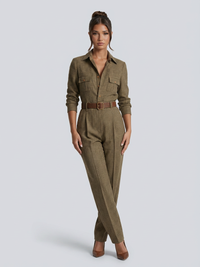 Mono efecto tweed de cuadros con cuello redondo para mujer