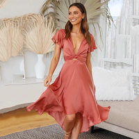 Elegante vestido largo de fiesta con corte imperio escote en V y lazo delantero | Maxi
