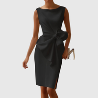 Refinado vestido midi de invitada de boda sin mangas con detalle cruzado lateral | Midi