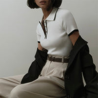 Polo de punto con cuello camisero para mujer