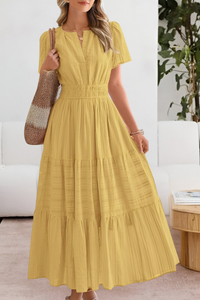 Sin esfuerzo vestido midi boho casual con cintura fruncida y falda de capas | Midi