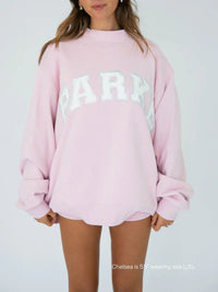 Sudadera de mujer oversize de estilo varsity con letras de chenilla