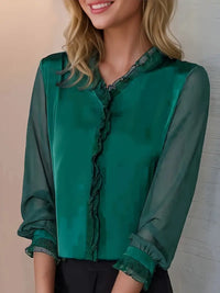 Refinada blusa y top elegantes de mangas largas con detalle de volantes