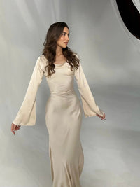 Elegante vestido largo para mujer de invitada de boda con manga larga | Maxi
