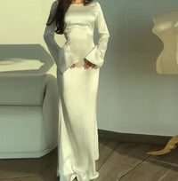 Elegante vestido largo de manga larga de invitada de boda y fiesta | Maxi