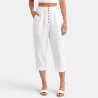 Relajado pantalón capri holgado de cintura cómoda con corte fluido para verano