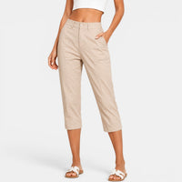 Sin esfuerzo pantalón capri de cintura alta con bolsillos de parche para verano