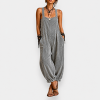Relajado mono largo boho de rayas verticales con escote cuadrado