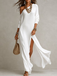 Elegante vestido largo de fiesta con un solo hombro y abertura lateral | Maxi