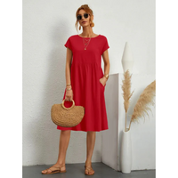 Estiloso vestido midi casual de manga corta con cintura entallada y corte evasé | Midi