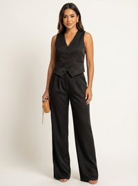 Conjunto de chaleco y pantalón ancho con solapas para mujer