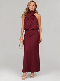 Vestido midi de invitada de boda con cuello halter para mujer
