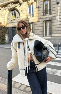 Chaqueta teddy oversize mujer con cuello ancho