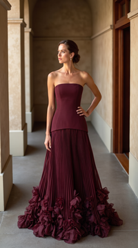 Vestido largo de invitada de boda con corsé y falda plisada para mujer