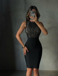 Vestido de encaje ajustado con cuello alto y sin mangas para mujer