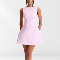 Estiloso vestido mini de verano de invitada de boda sin mangas con cuello halter | Mini