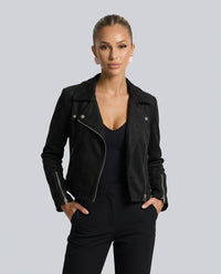Chaqueta biker de cuero mujer ajustada con cremallera asimétrica