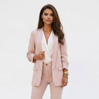 Blazer recto con solapa de muesca y manga larga para mujer