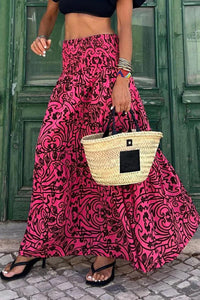 Elegante falda larga fluida con cintura elástica y estampado llamativo | Maxi