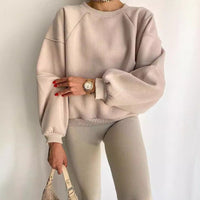 Sudadera de mujer oversize sin capucha de cuello redondo con mangas abullonadas