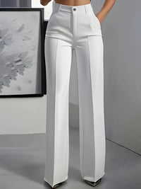 Elegante pantalón de vestir de mujer de tiro alto corte recto con pinzas y bolsillos laterales
