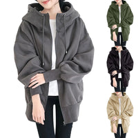 Sudadera de mujer larga con capucha y cremallera de tacto polar