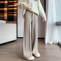 Elegantes pantalones de punto anchos baggy de tiro alto con caída suave