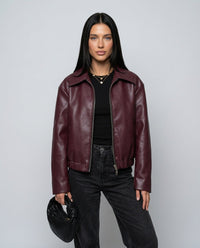 Chaqueta biker de cuero mujer vintage con puños de cremallera