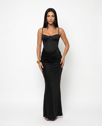 Vestido largo de corsé con escote corazón y cordones
