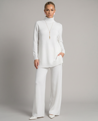 Conjunto de punto con cuello alto y pantalón ancho para mujer