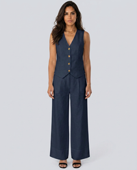 Conjunto de chaleco y pantalón de tiro alto con bolsillos para mujer