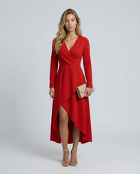 Vestido midi cruzado de fiesta con manga larga