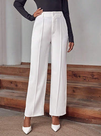 Elegantes pantalones palazzo anchos baggy de tiro alto con raya marcada