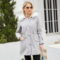 Abrigo de mujer parka con capucha de efecto pelo y cintura ajustable