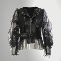 Elegante chaqueta de cuero de vestir con acabado premium para mujer
