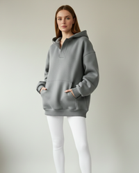 Sudadera de mujer con capucha oversize de cuello en V con tacto polar