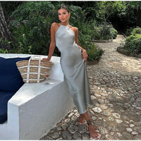 Elegante vestido largo sin mangas de invitada de boda y fiesta con tirantes finos | Maxi