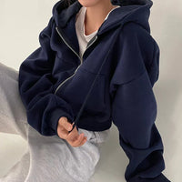 Sudadera de mujer oversize con capucha y cremallera de hombros caídos
