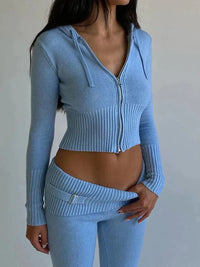 Conjunto de chándal mujer de punto acanalado con sudadera y pantalón jogger