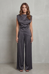 Conjunto de pantalón ancho con cintura drapeada para mujer