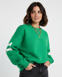 Sudadera de mujer oversize sin capucha con mangas gráficas y cuello redondo