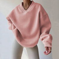 Sudadera de mujer oversize sin capucha de cuello en V con tacto polar