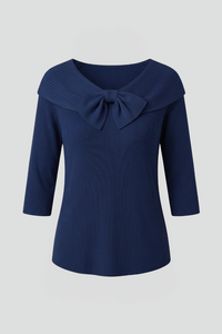 Polo de punto acanalado con lazo y manga larga para mujer
